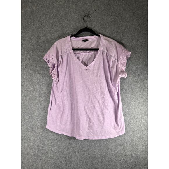 Talbots Top Women 1X Purple Short Sleeve Embroidered Feminine Relax Shirt - Picture 1 of 8